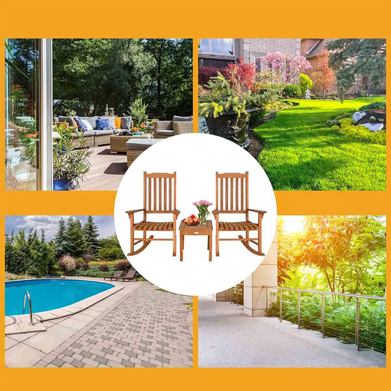 Set 3 bucăți din lemn de plop balansoar cu măsuță de cafea 2 scaune de conversație din lemn