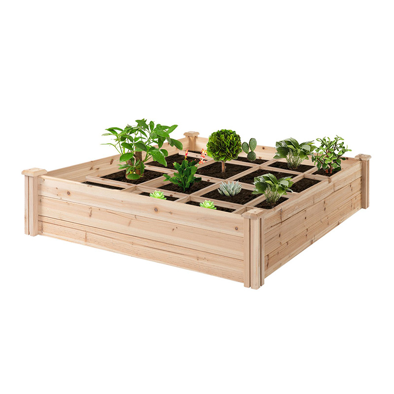 Cutie de pat de grădină înălțată de 3,9 ft x 3,9 ft cu grilă de creștere segmentată, material lemnos pentru plante și ierburi din curte Cutie de pat de grădină înălțată de 3,9 ft x 3,9 ft cu grilă de creștere segmentată, material lemnos pentru plante și ierburi din curte