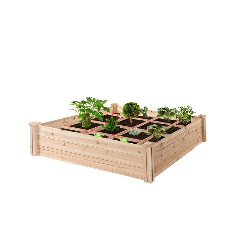 Cutie de pat de grădină înălțată de 3,9 ft x 3,9 ft cu grilă de creștere segmentată, material lemnos pentru plante și ierburi din curte