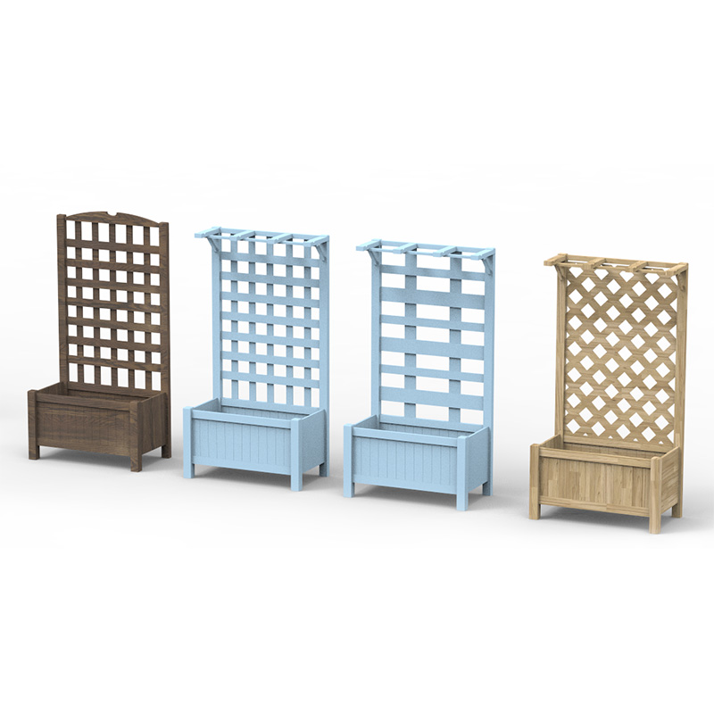 Pat de grădină înălțat de 23,5' x 11,5' x 49,25' cu spate cu spalier și design și materiale puternice din lemn