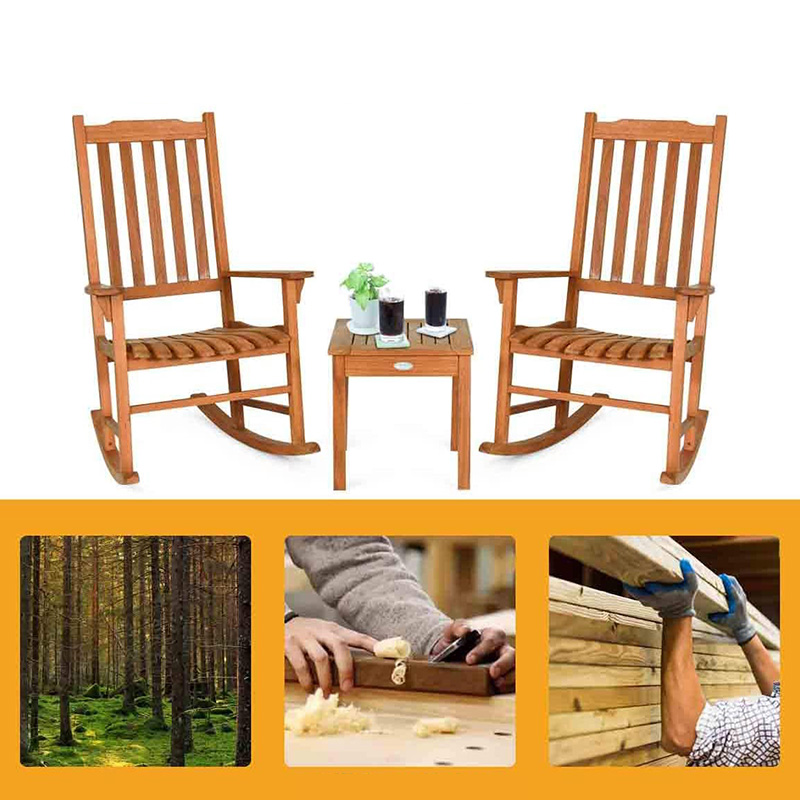 Set 3 bucăți din lemn de plop balansoar cu măsuță de cafea 2 scaune de conversație din lemn