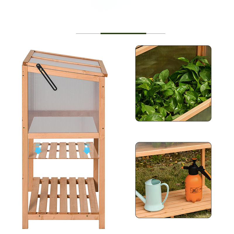 Cutie de protecție a plantelor în ghiveci în seră de 36' x 20' x 41' în aer liber cu capac care se poate deschide, cadru rece din lemn portocaliu