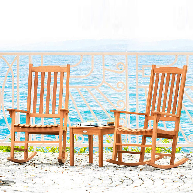 Set 3 bucăți din lemn de plop balansoar cu măsuță de cafea 2 scaune de conversație din lemn