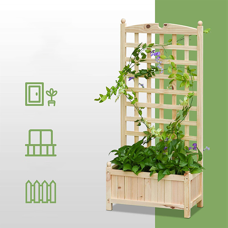 Pat de grădină înălțat de 23,5' x 11,5' x 49,25' cu spate cu spalier și design și materiale puternice din lemn