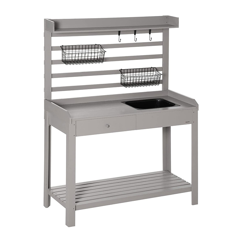 Masă de bancă pentru ghiveci, stație de lucru de grădină cu ecran de sită, chiuvetă și coșuri detașabile