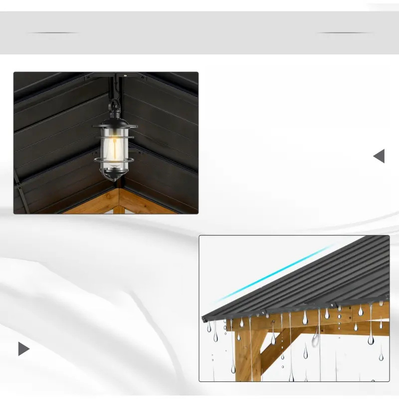 Foișor 11x13 cu capac dur cu cadru de lemn, baldachin permanent metalic pentru foișor cu cârlig de tavan pentru grădină, terasă, curte