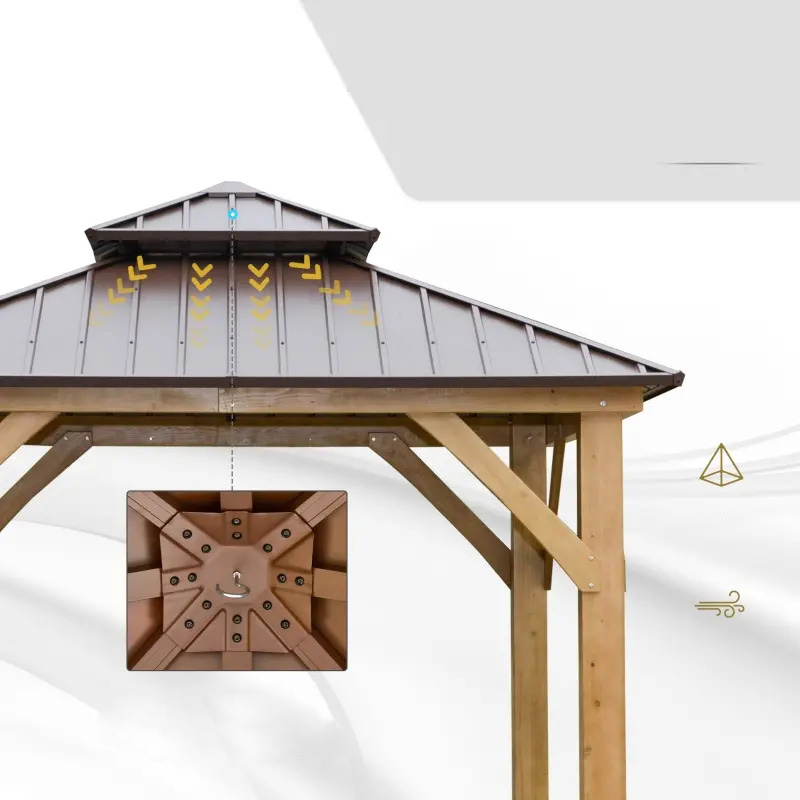 Adăpost cu baldachin pentru terasă cu acoperiș dublu din oțel de 10' x 10'