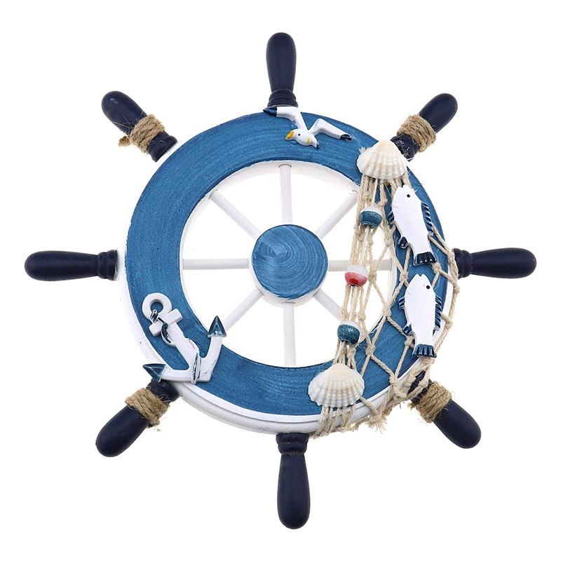 Volan de navă de barcă din lemn nautic/Roată de navă din lemn realizată manual decor pirat Placă ornamentală suspendată pe perete și ușă (pește alb)