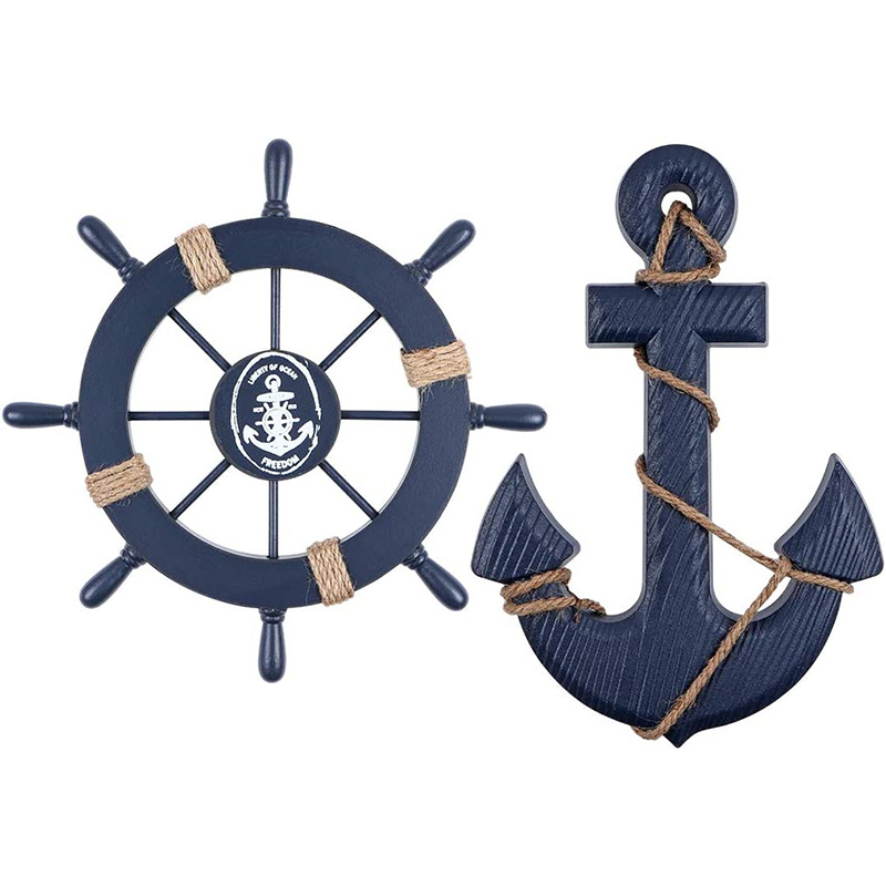 Volan de navă de barcă din lemn nautic/Roată de navă din lemn realizată manual decor pirat Placă ornamentală suspendată pe perete și ușă (pește alb)