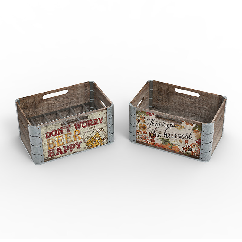 Ladă de depozitare din lemn pentru organizare și depozitare, pachet de 3, maro