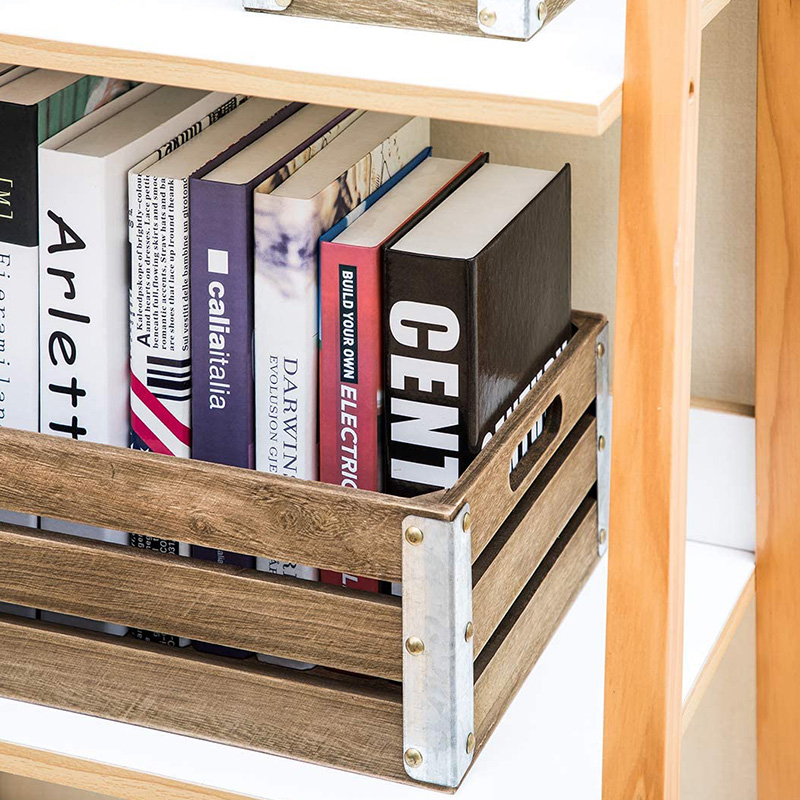 Ladă de depozitare din lemn pentru organizare și depozitare, pachet de 3, maro