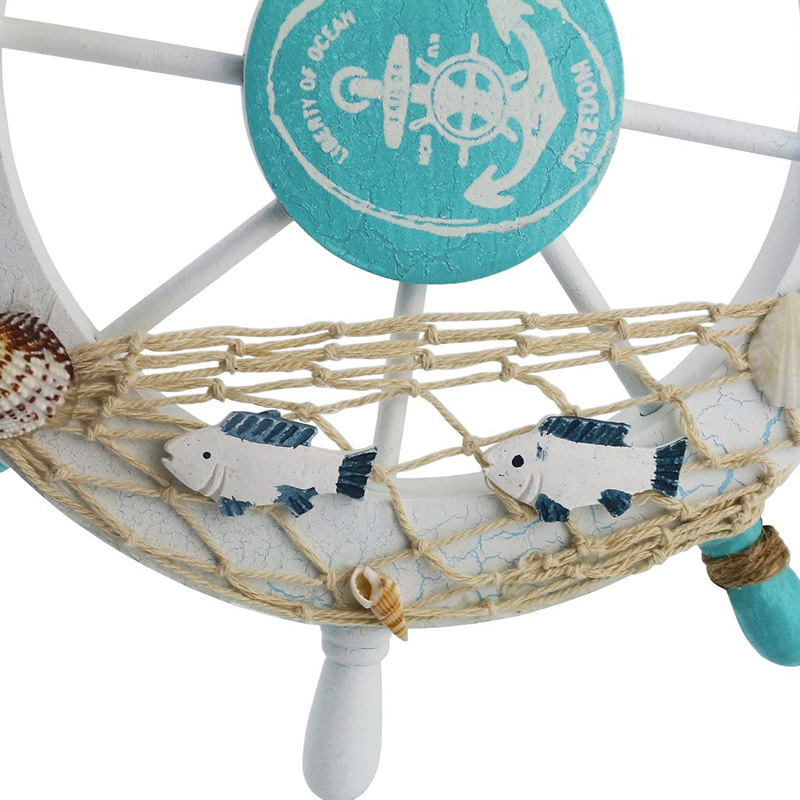 Volan de navă de barcă din lemn nautic/Roată de navă din lemn realizată manual decor pirat Placă ornamentală suspendată pe perete și ușă (pește alb)