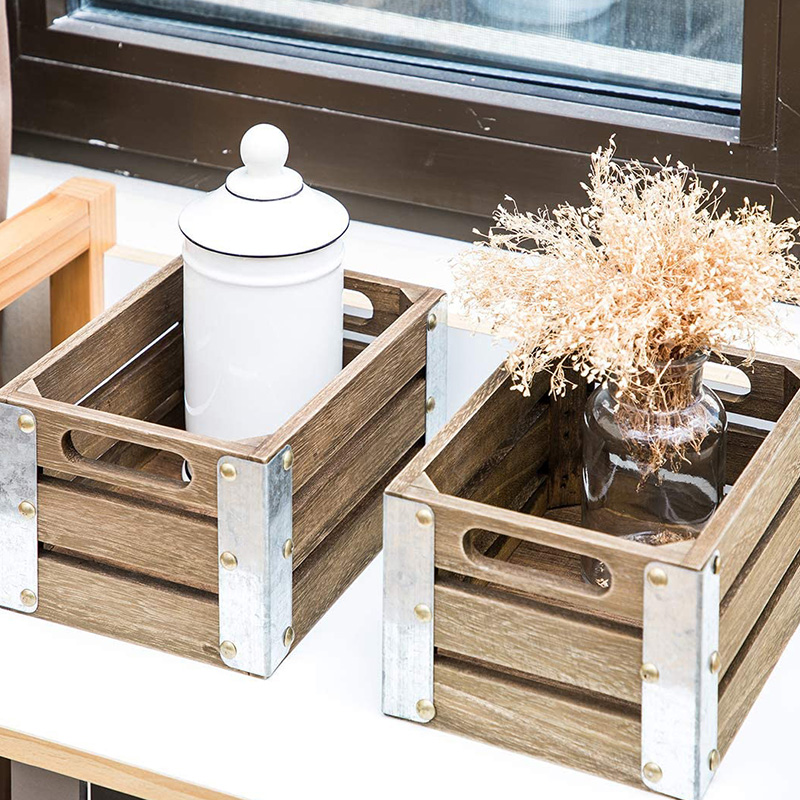 Ladă de depozitare din lemn pentru organizare și depozitare, pachet de 3, maro