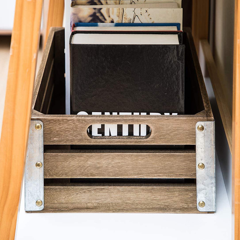 Ladă de depozitare din lemn pentru organizare și depozitare, pachet de 3, maro