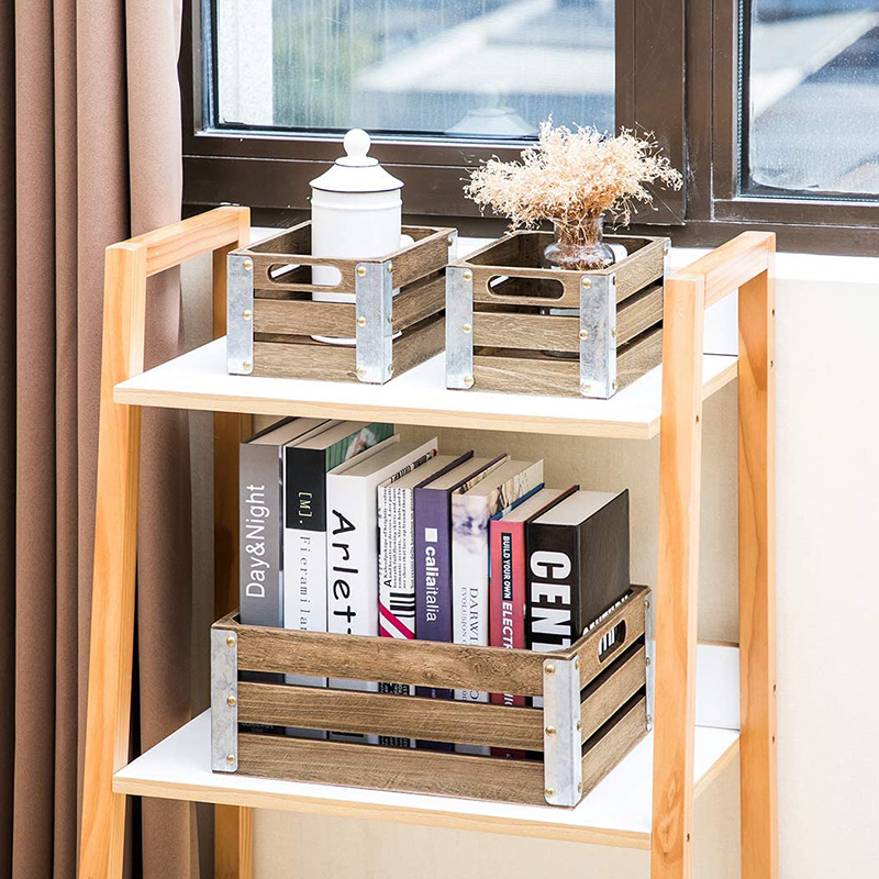 Ladă de depozitare din lemn pentru organizare și depozitare, pachet de 3, maro