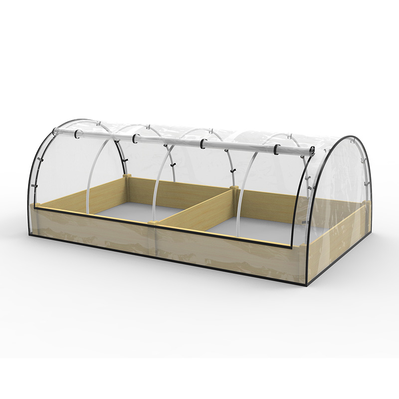 Kit pat de flori de grădină înălțat cu seră, jardinieră din lemn cu cadru rece, natural