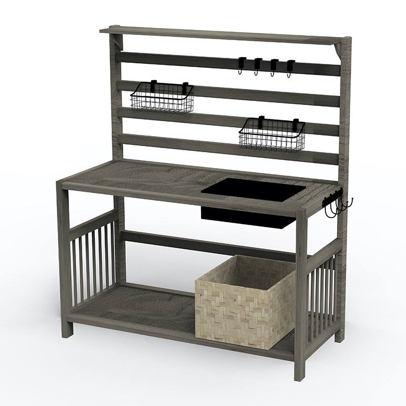 Masă de bancă pentru ghiveci, stație de lucru de grădină cu ecran de sită, chiuvetă și coșuri detașabile