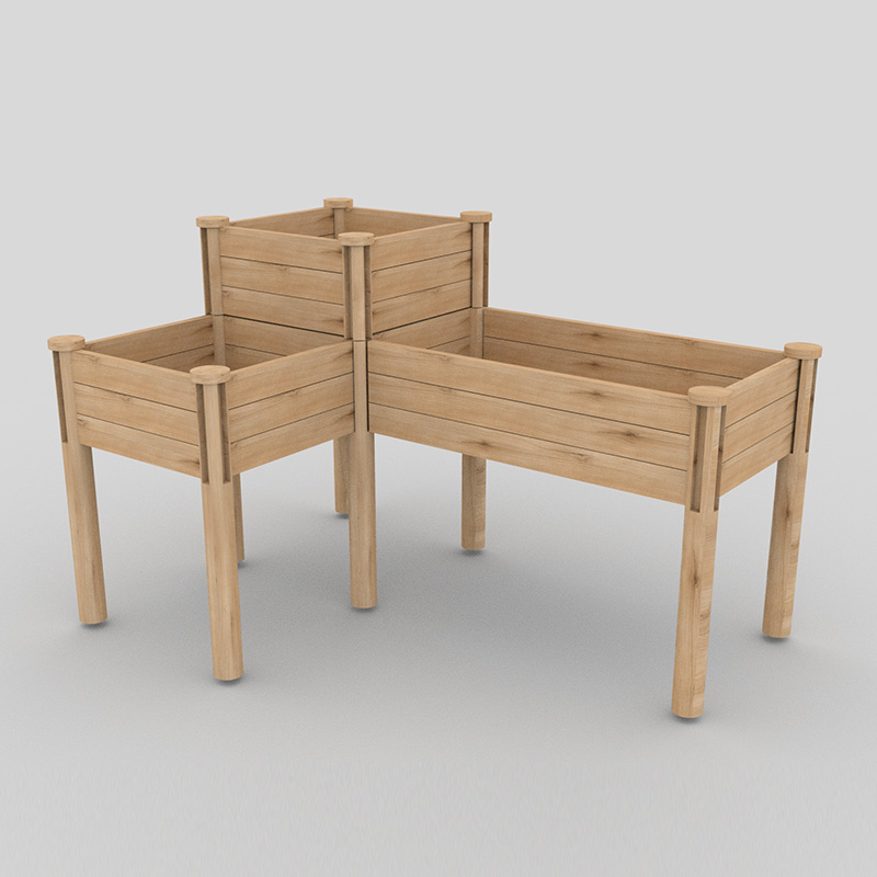 Pat de grădină înălțat cu 3 niveluri cu raft de depozitare, kit cutie de jardiniere înălțată din lemn