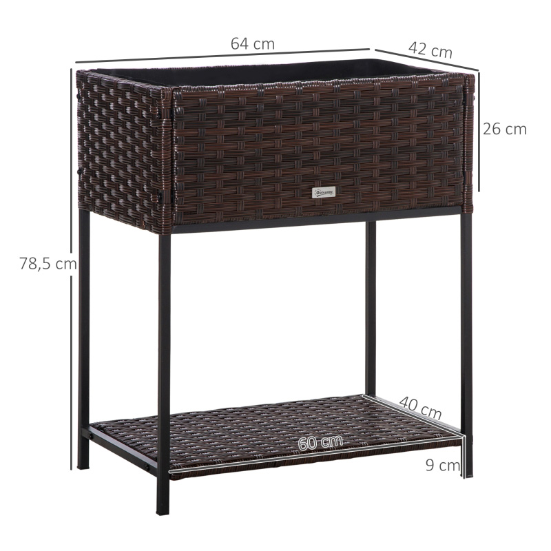 Cutie de jardiniera din ratan pentru interior/exterior, cu suport de depozitare a sculelor dedesubt și zonă de lucru ridicată, robustă, 28' H