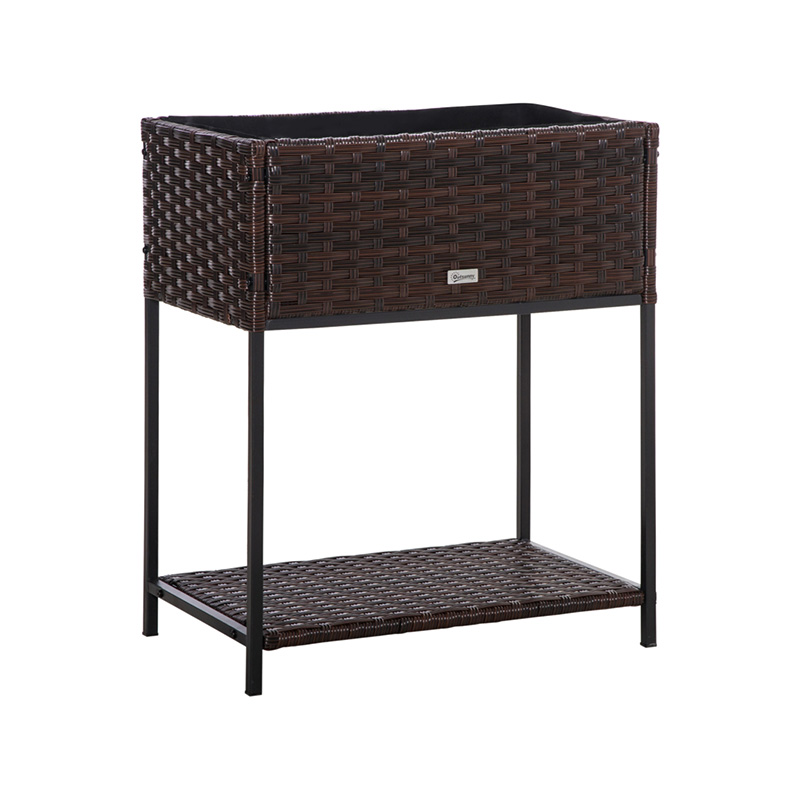 Cutie de jardiniera din ratan pentru interior/exterior, cu suport de depozitare a sculelor dedesubt și zonă de lucru ridicată, robustă, 28' H