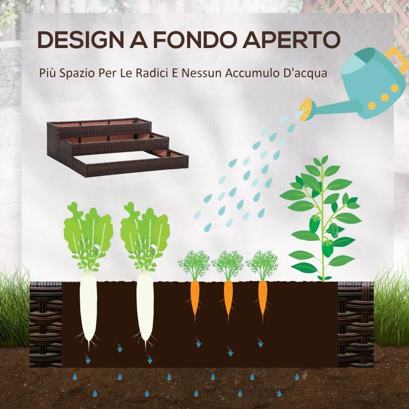 Cutie de jardiniera din ratan pentru interior/exterior, cu suport de depozitare a sculelor dedesubt și zonă de lucru ridicată, robustă, 28' H